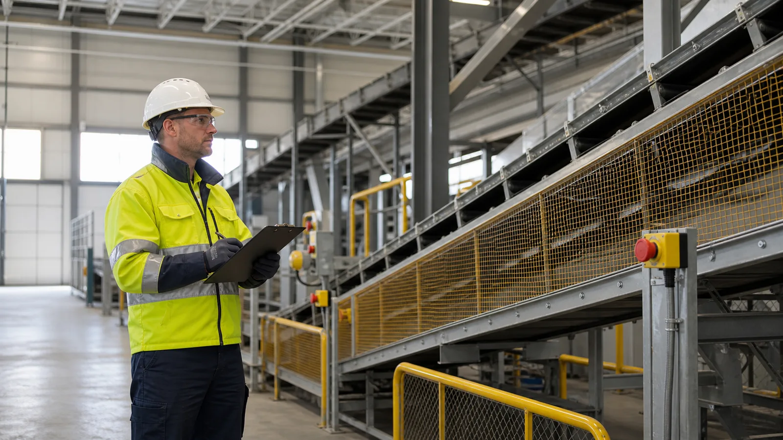 industrial safety engineer completing a conveyor belt inspection checklist