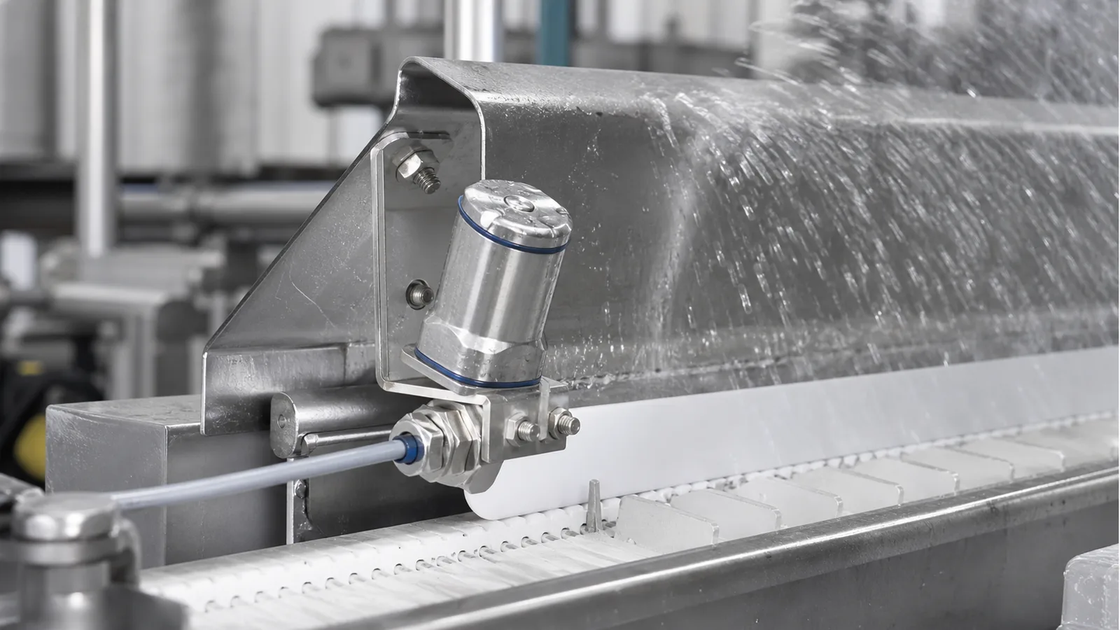 stainless conveyor switch in a wet washdown plant