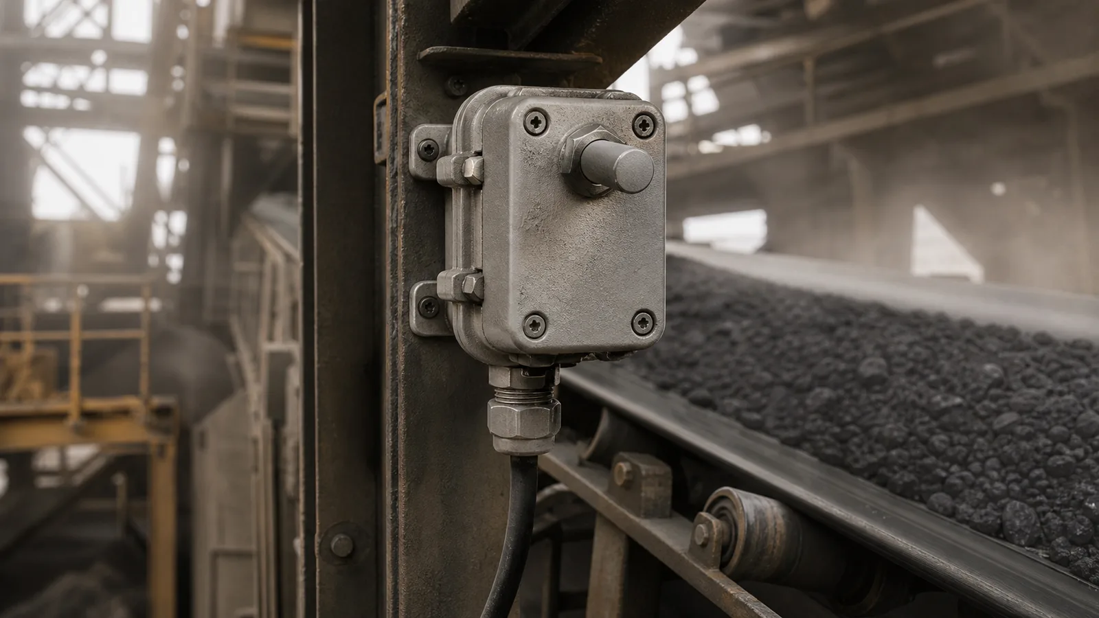 explosion proof conveyor safety switch installed in a dusty bulk handling plant
