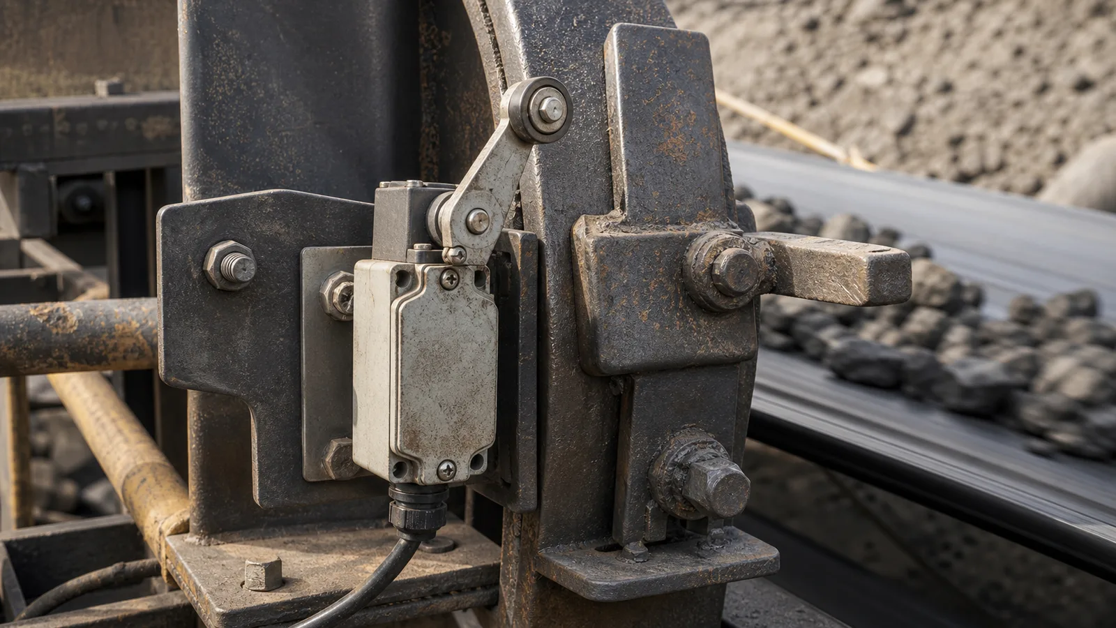 heavy duty limit switch on a steel conveyor tripper mechanism
