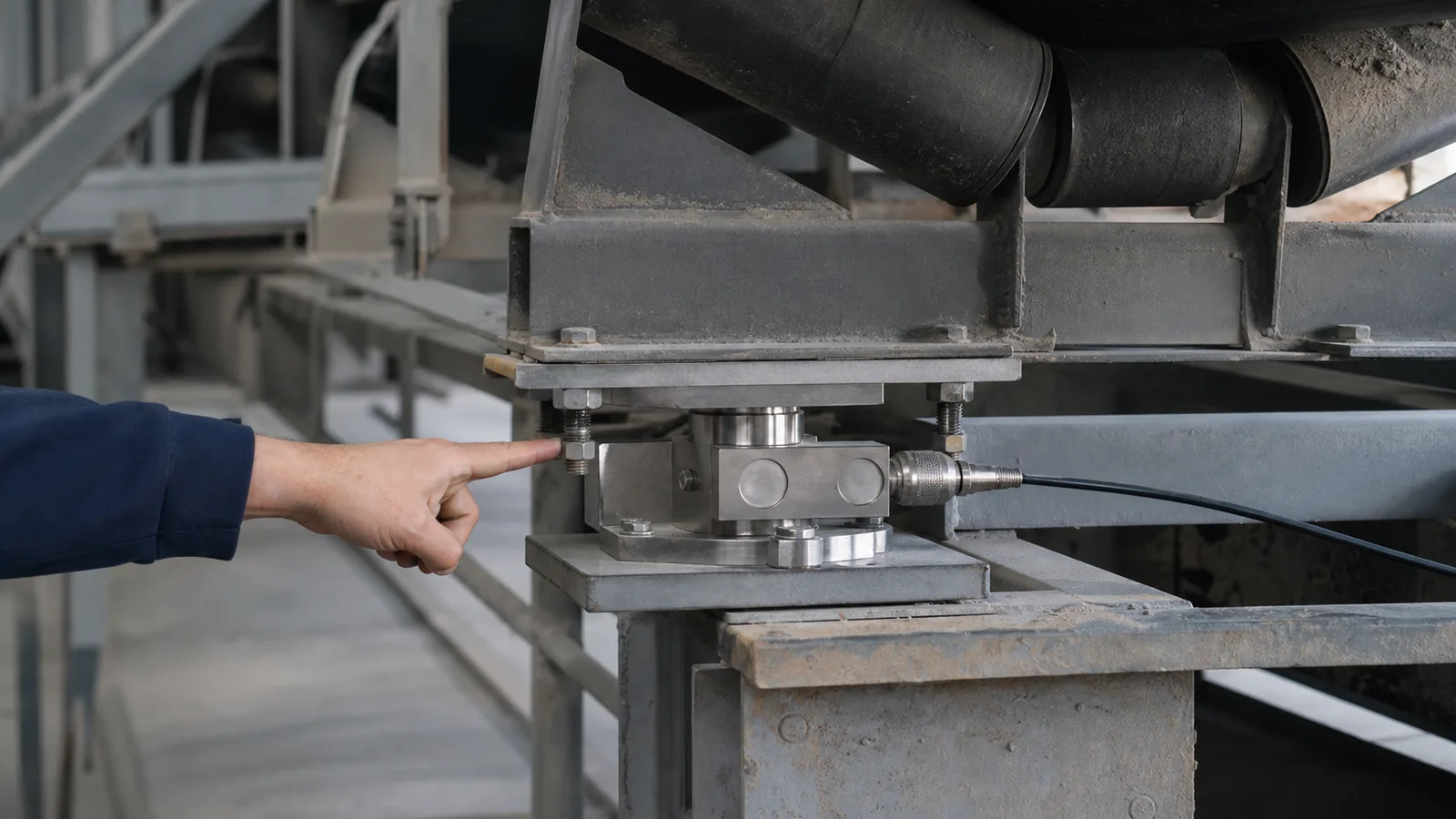 stainless load cell under an industrial conveyor weighbridge