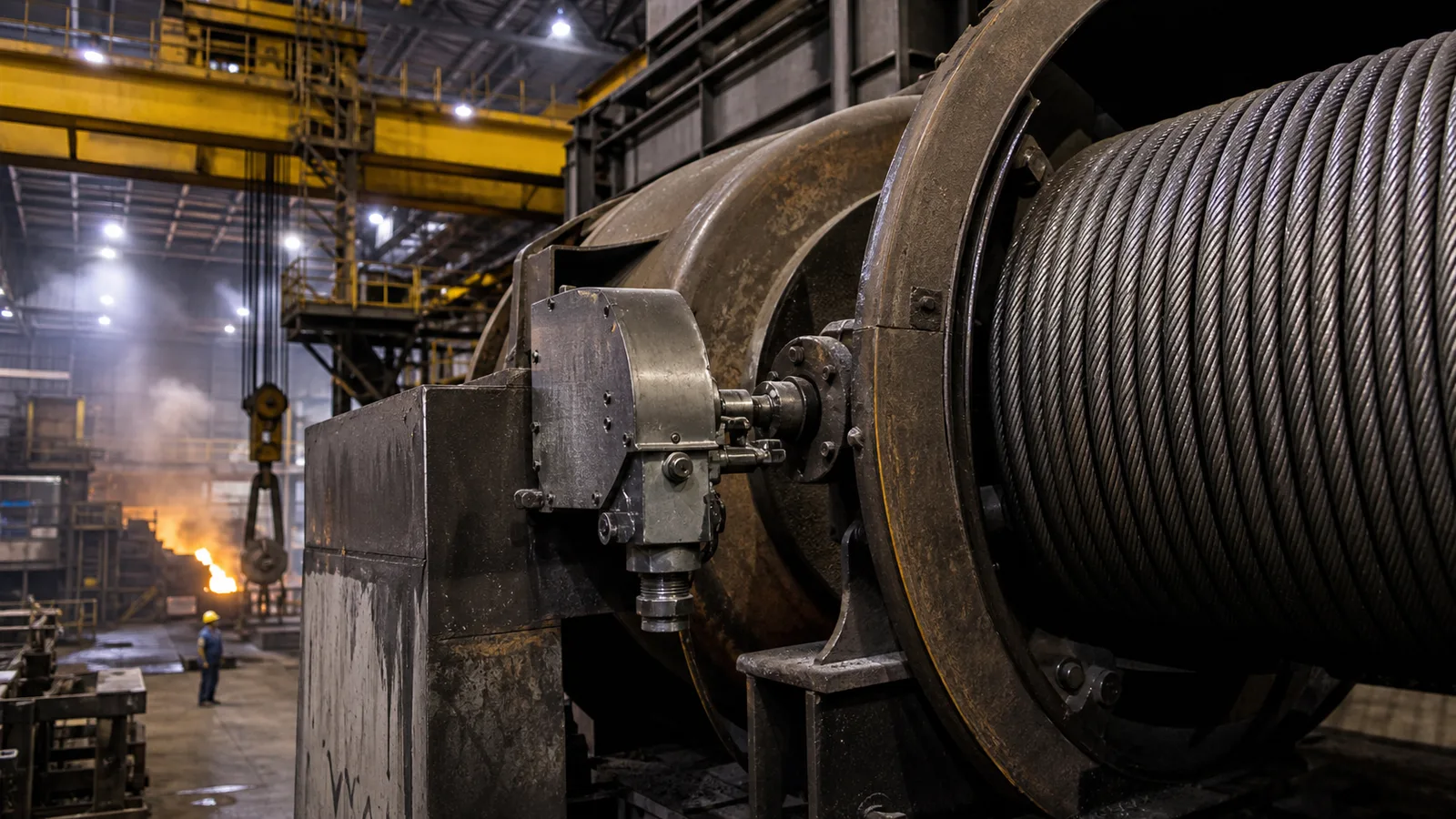 rotary limit switch coupled to an overhead crane hoist drum