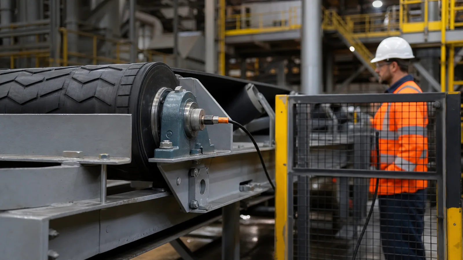 inductive zero speed sensor monitoring a conveyor pulley shaft target